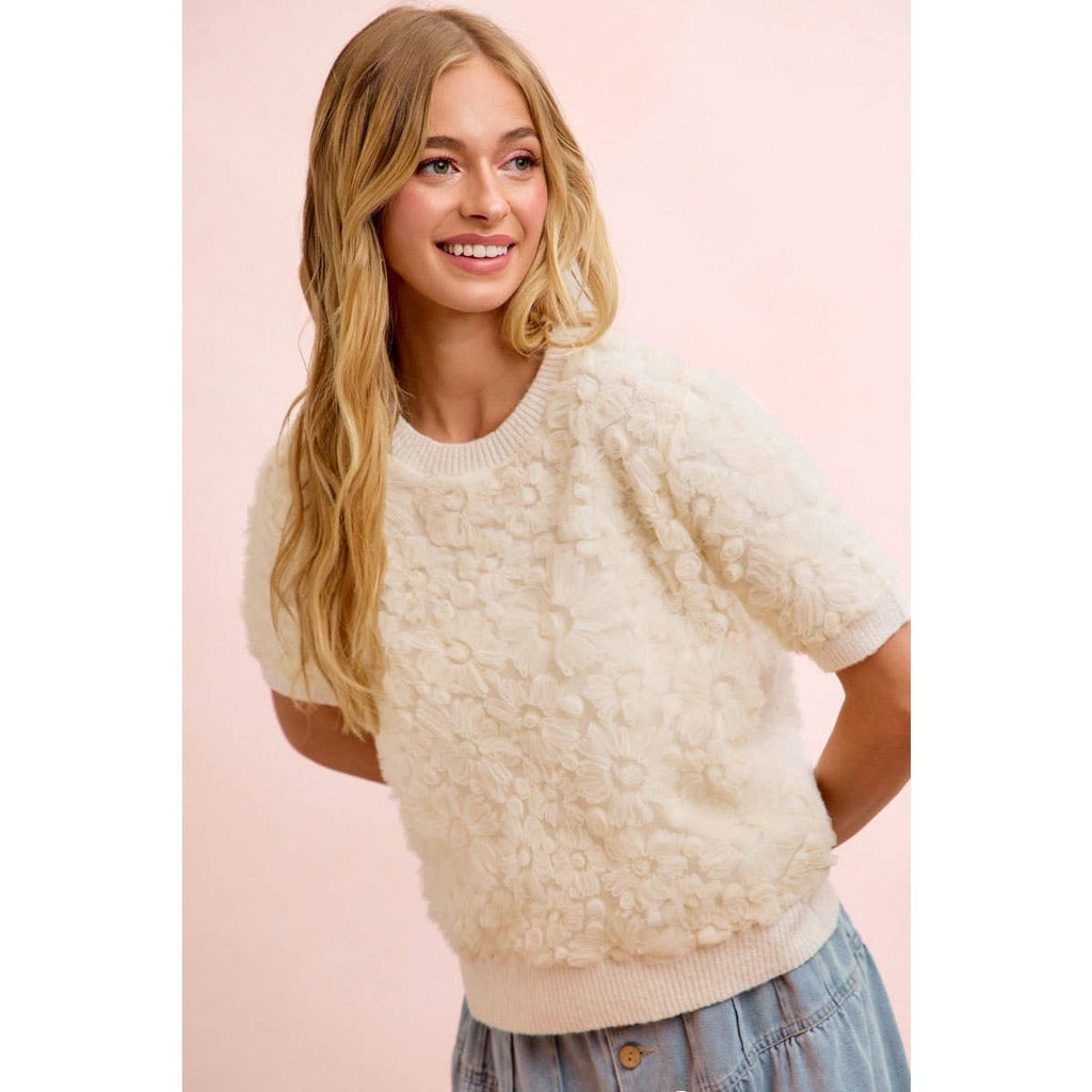 Ivory 3D Flower Lace Top