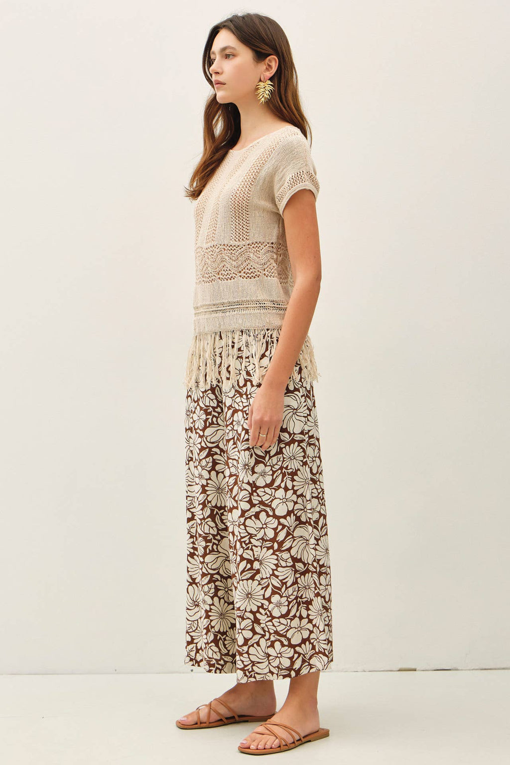 Brown Bloom Wide Leg Pant