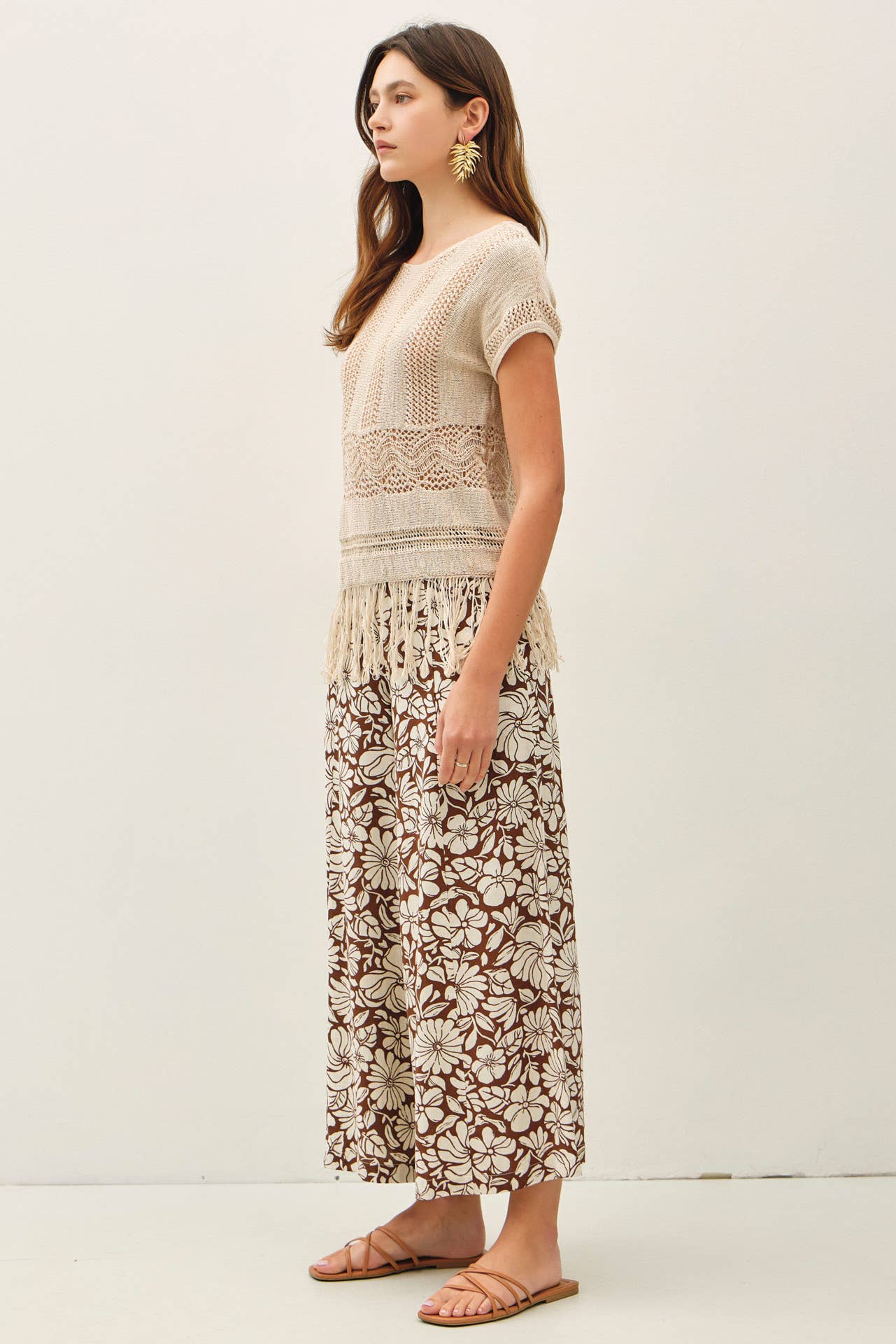 Brown Bloom Wide Leg Pant