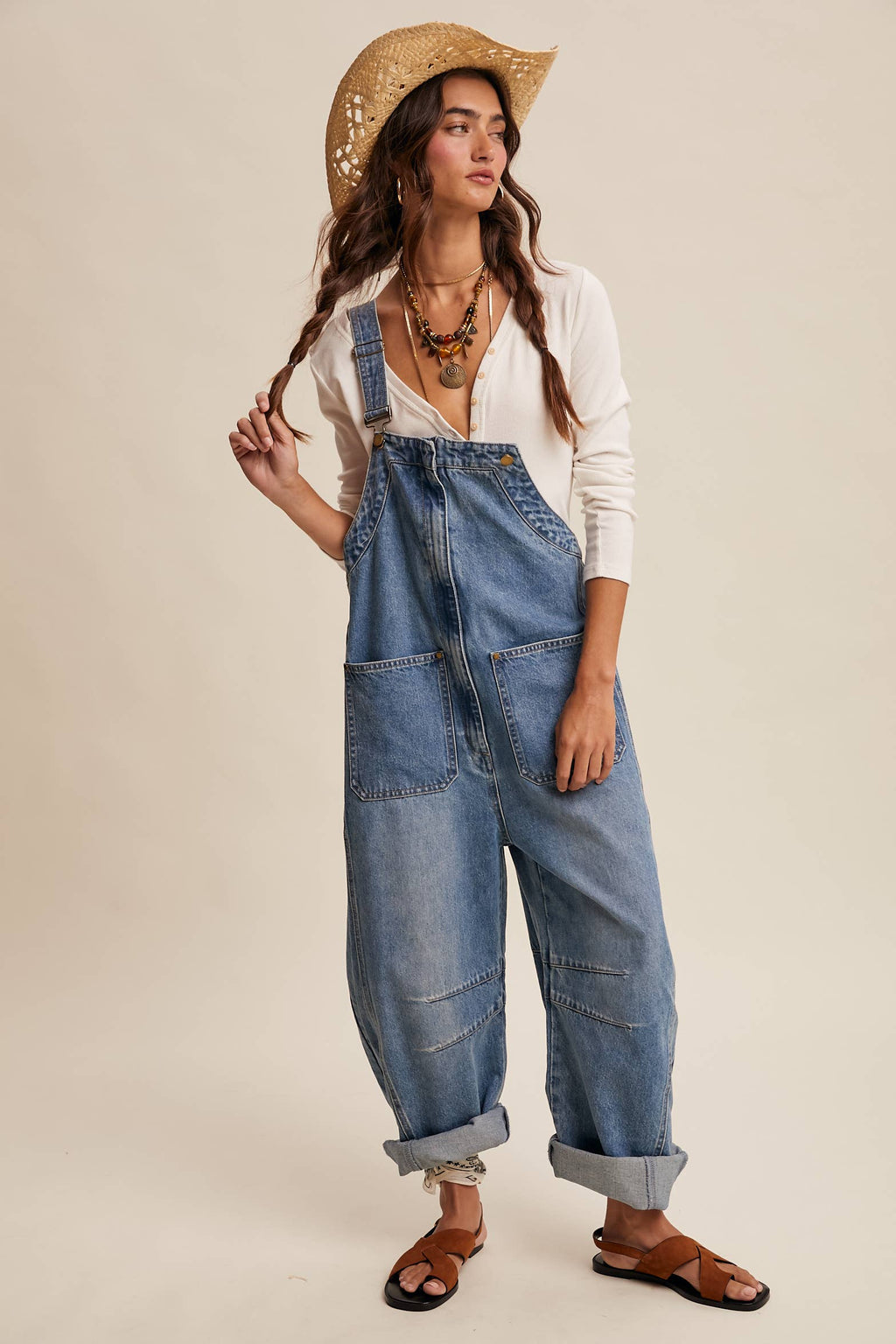 Western Wide Leg Denim Overalls