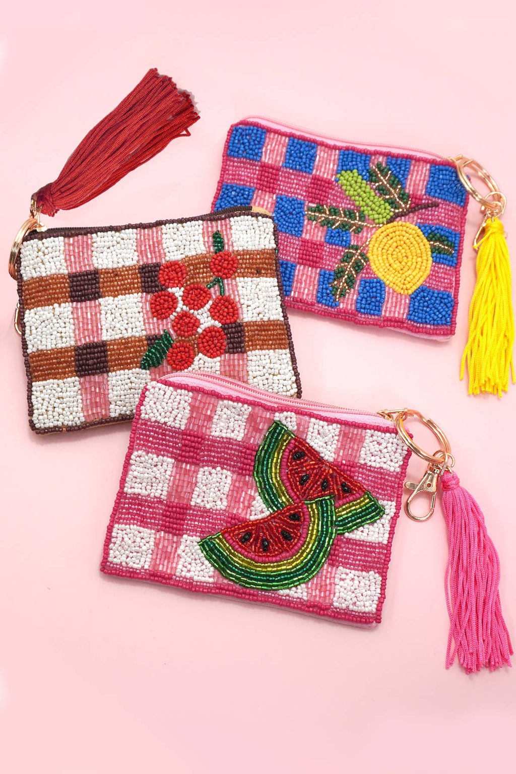 Checkered Lemon Bead Coin Purse