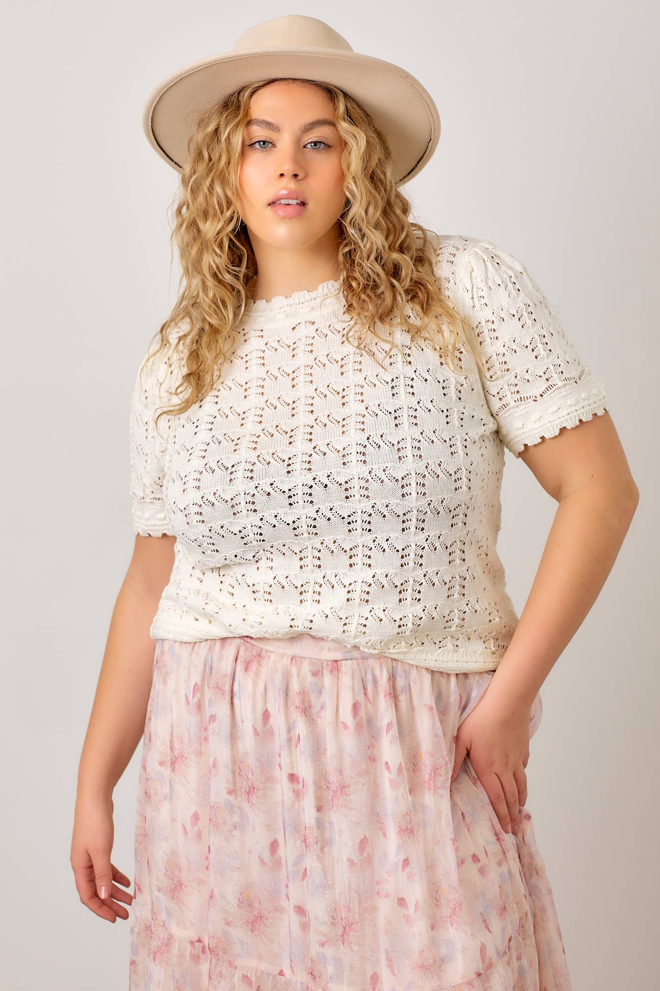 Plus Cream Crochet Knit Top