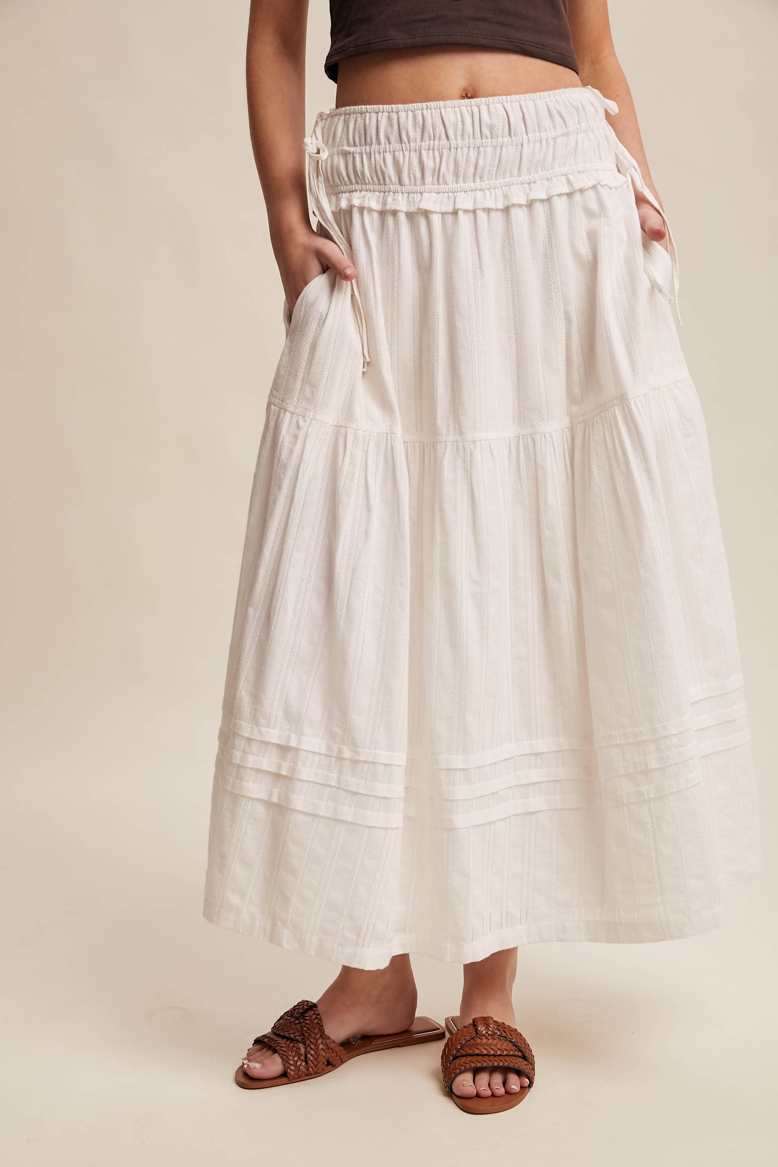 Off White Cotton Maxi Skirt