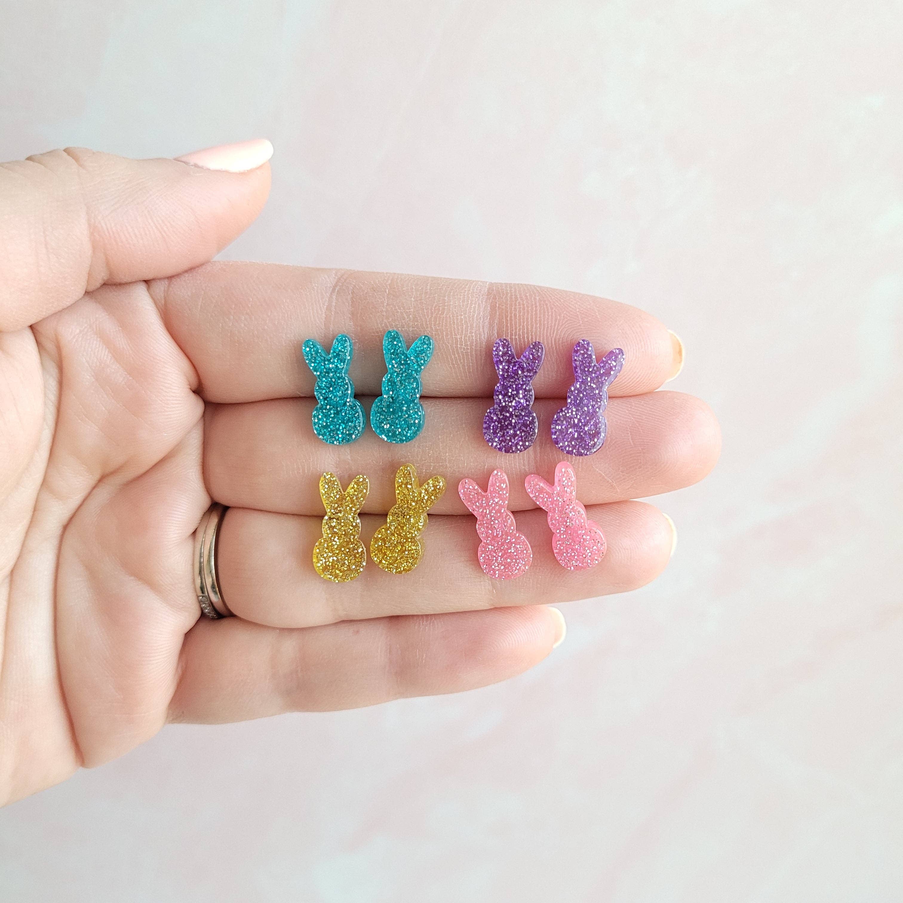 Pink Glitter Bunny Studs