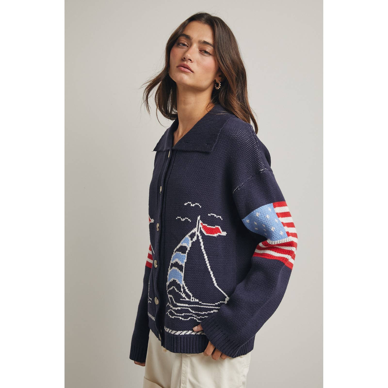 Navy Sailboat Sweater Cardigan