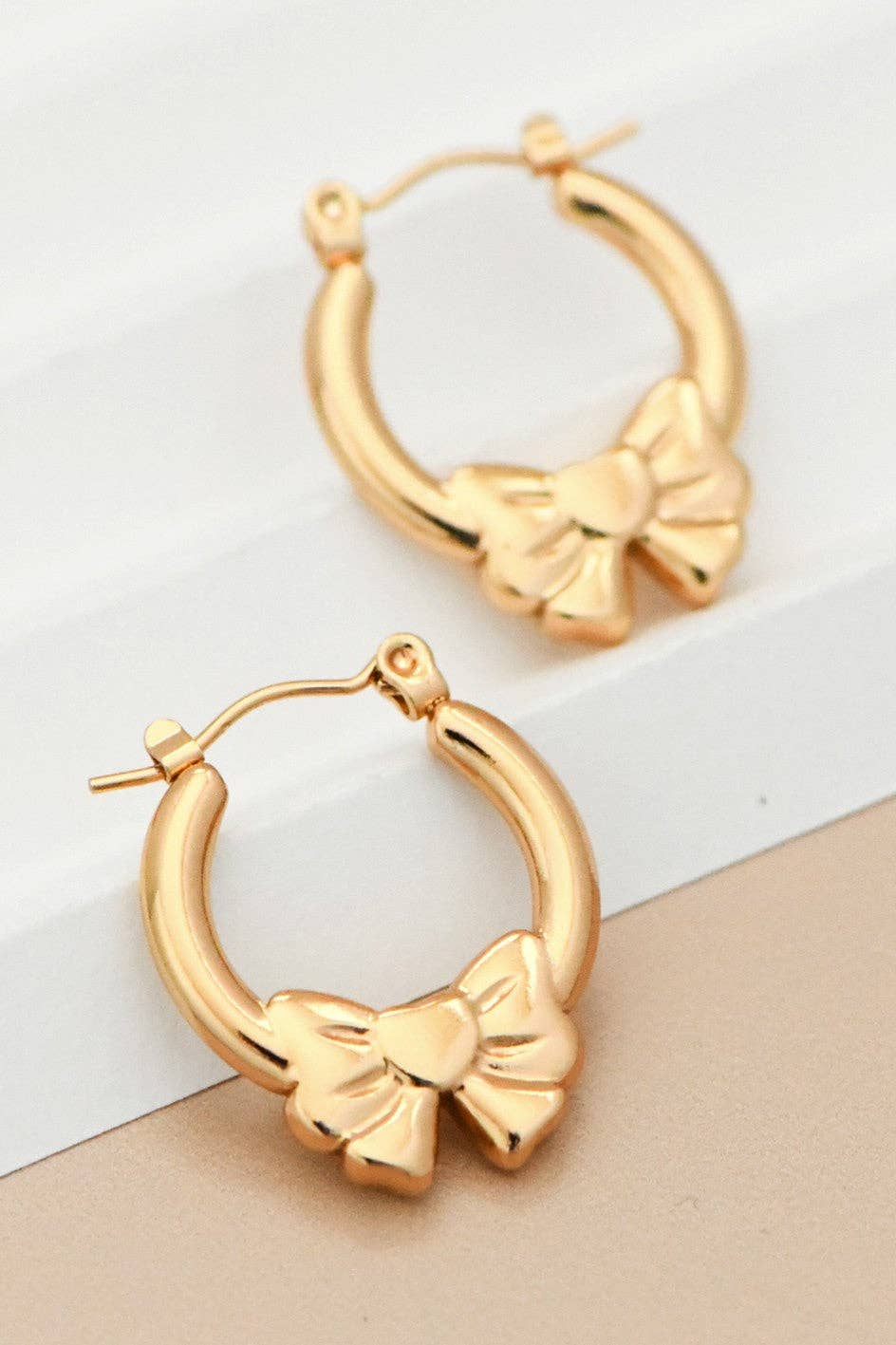 Gold Bow Stainless Steel Hoop Earrings