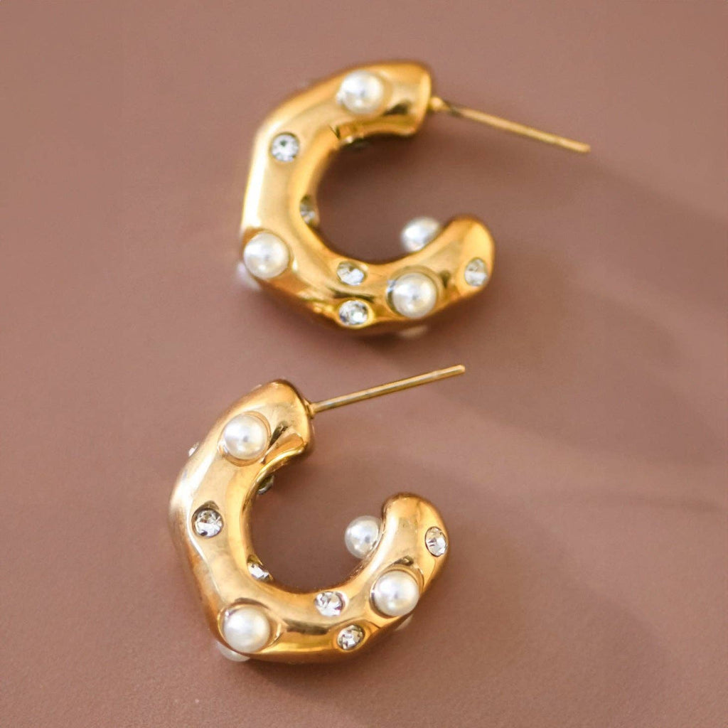 Pearl & Gold Stainless Steel Hoop Earrings