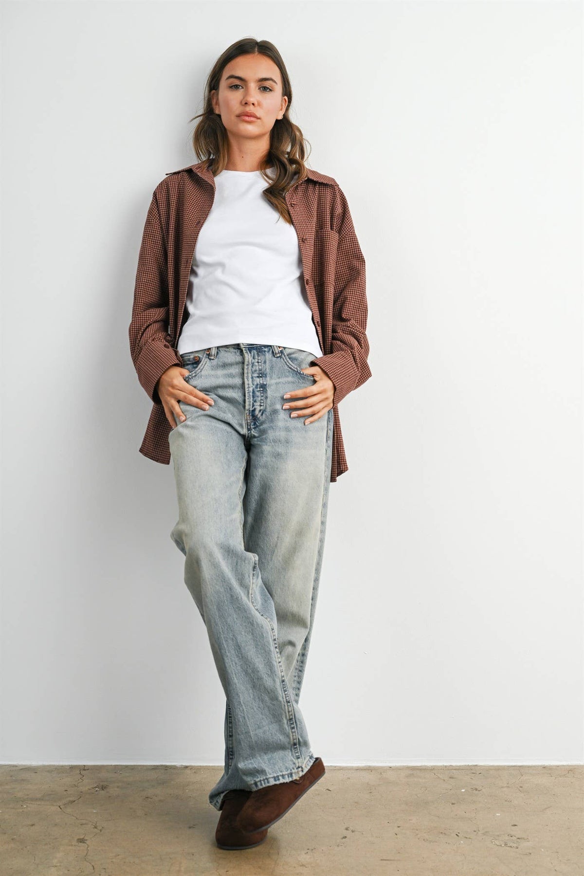Brown Gingham Button-Up Shirt
