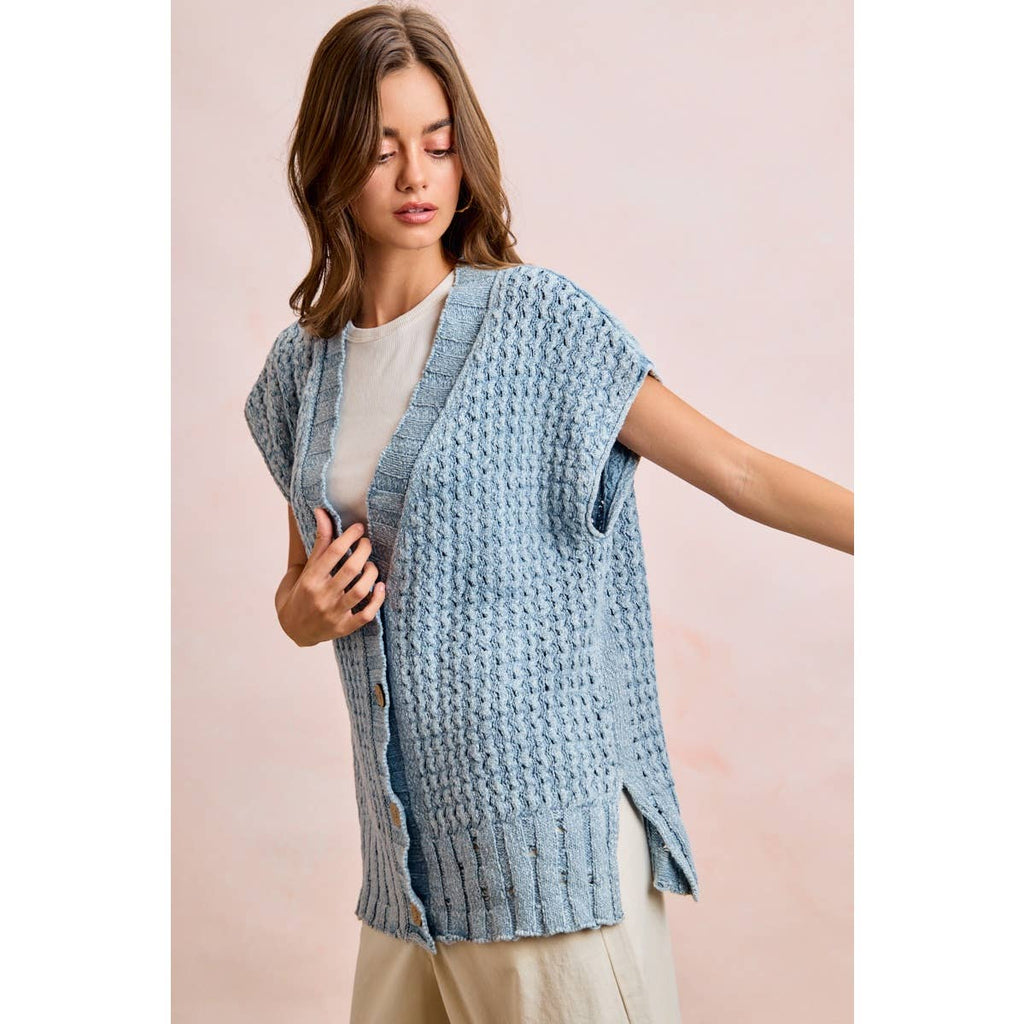 Washed Denim Knit Cardigan