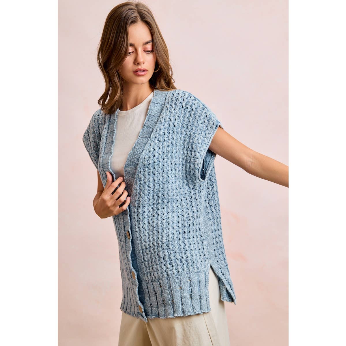 Washed Denim Knit Cardigan
