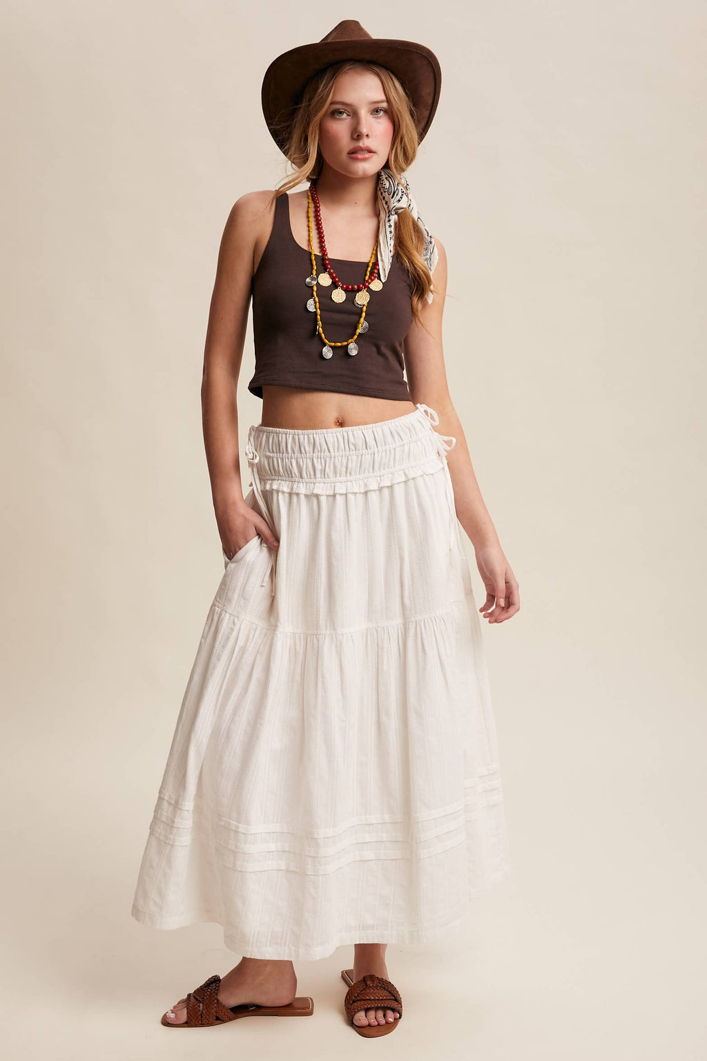 Off White Cotton Maxi Skirt