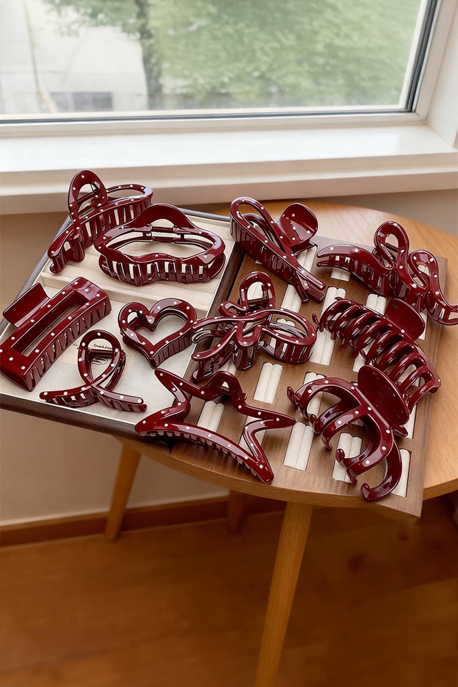 Fiery Red Polka Dot Heart Valentines Fashion Hair Claw Clip