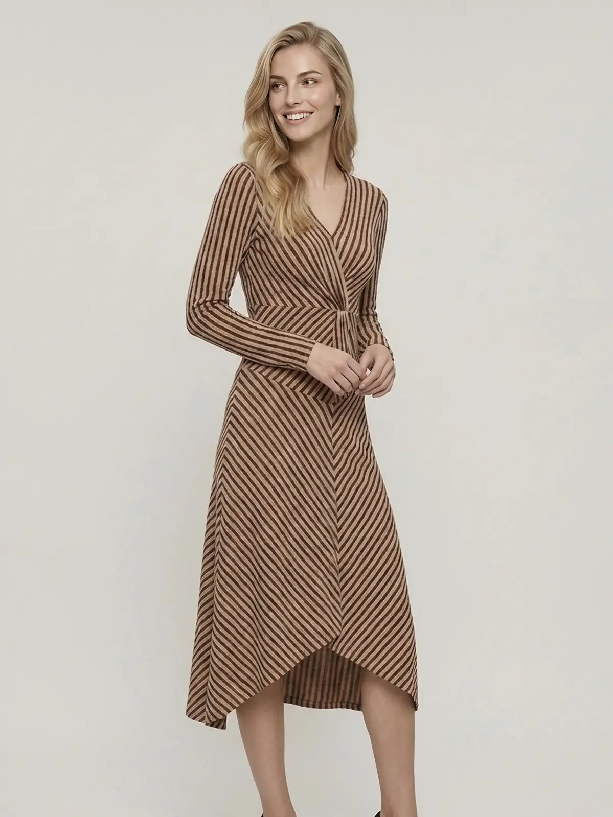Brown & Beige Jacquard Twist Dress