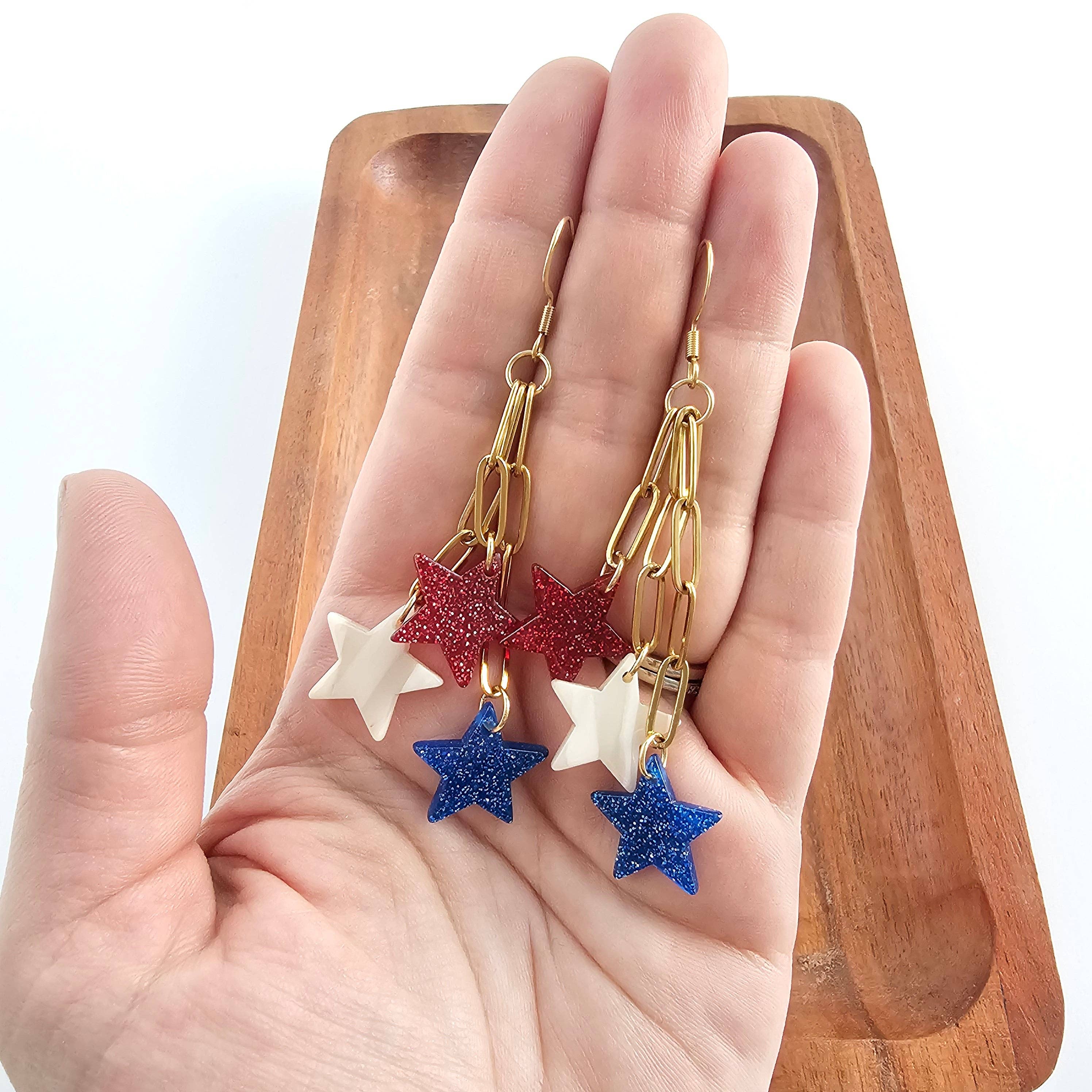 Red, White & Blue Firework Star Earrings