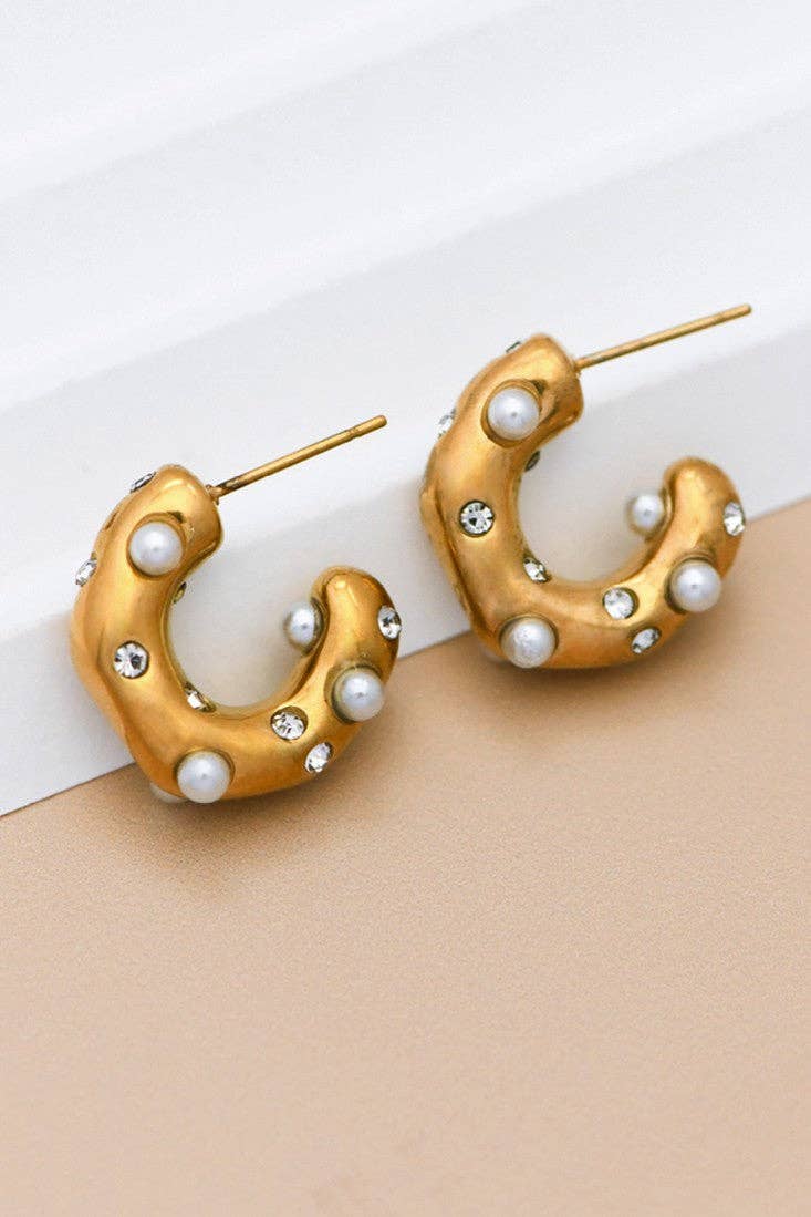 Pearl & Gold Stainless Steel Hoop Earrings
