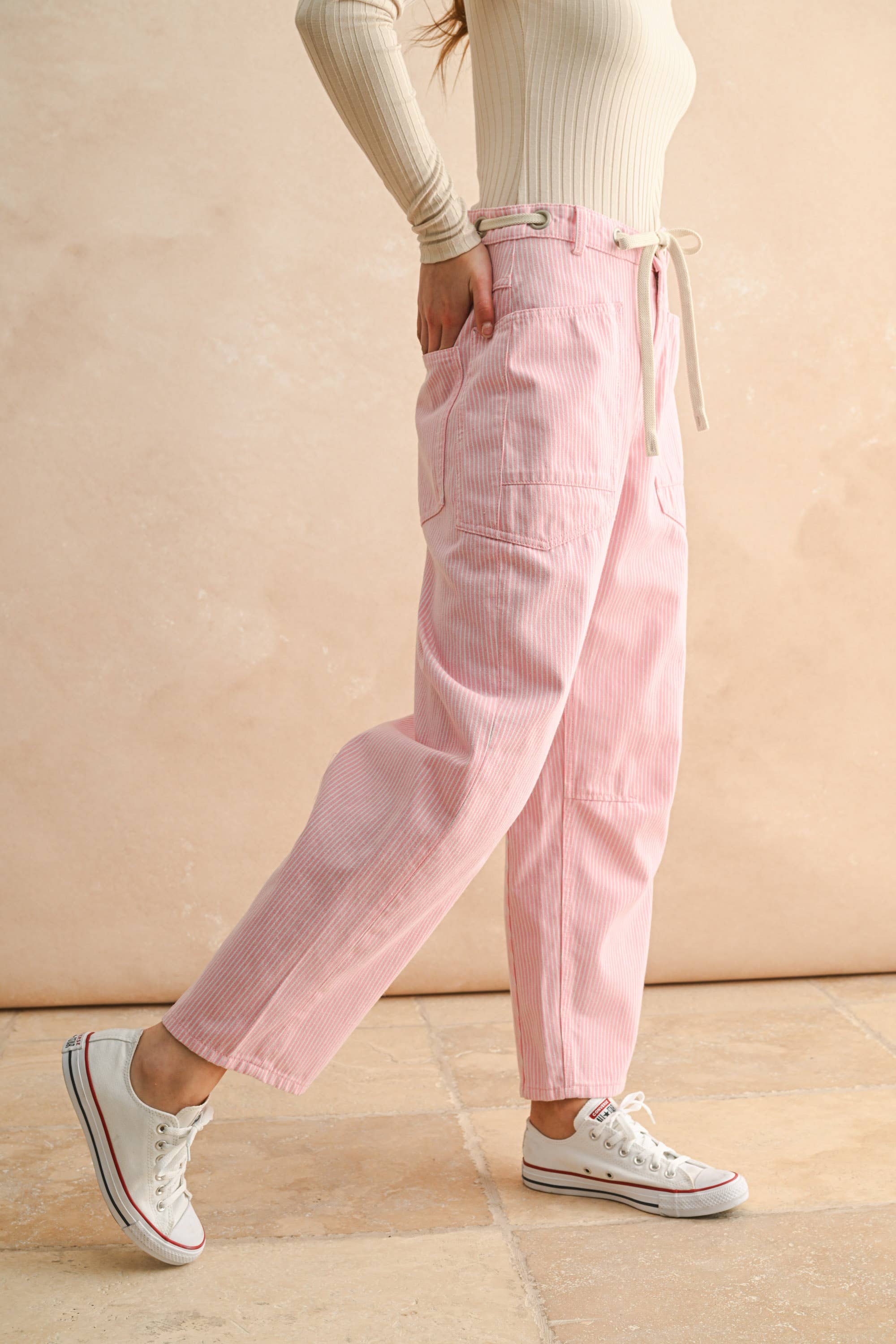 Pink Striped Barrel Pant