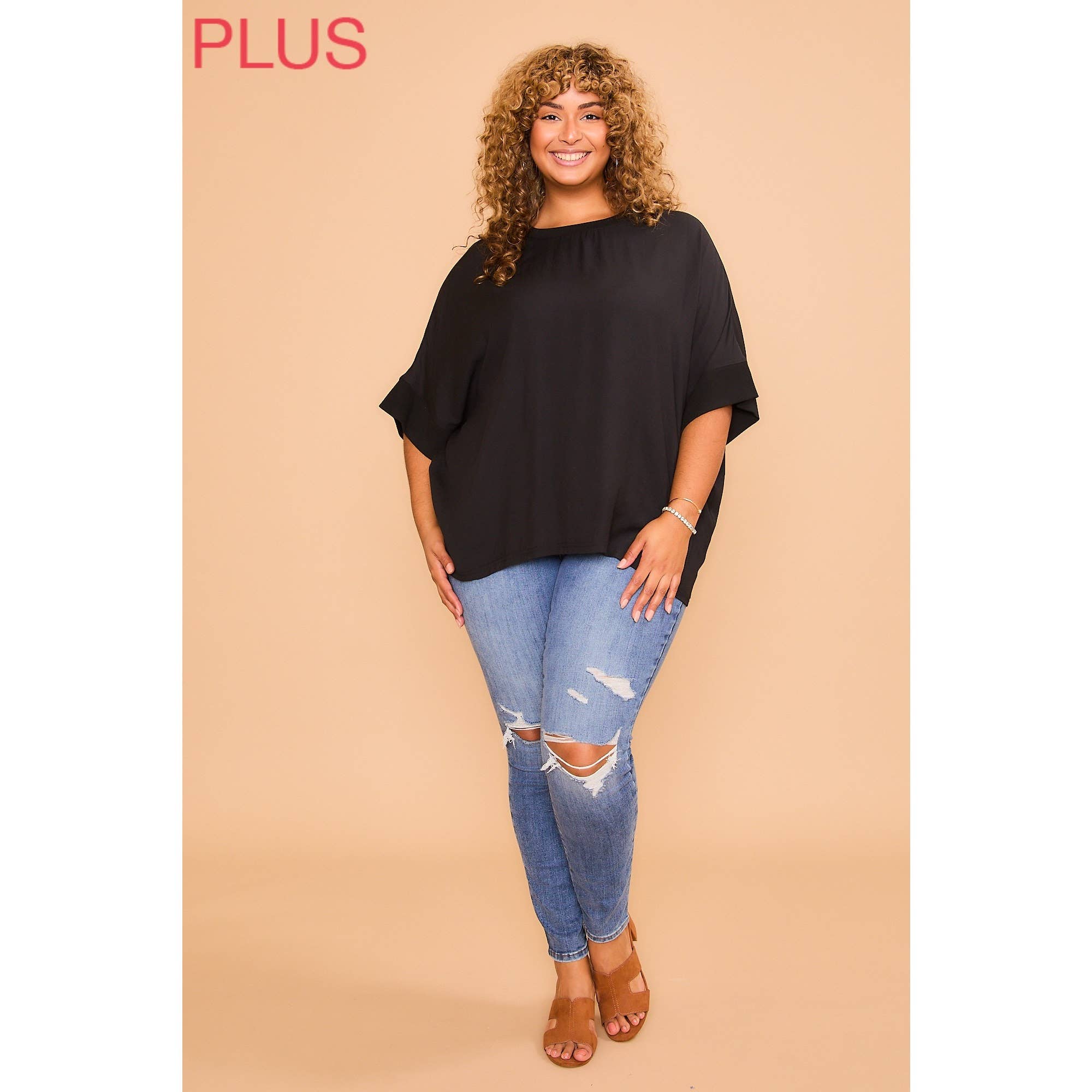 Plus Black Dolman Sleeve Top