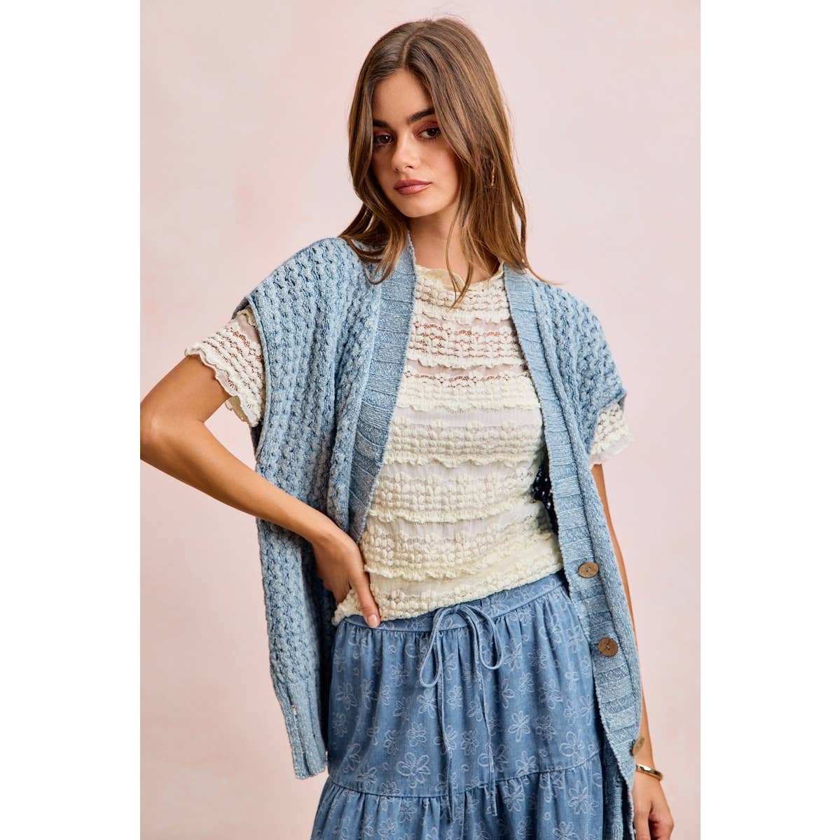 Washed Denim Knit Cardigan