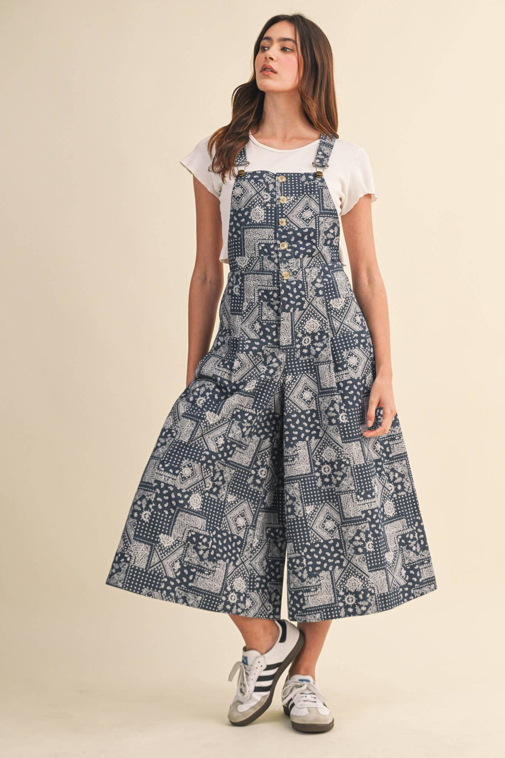 Blue & Navy Bandana Print Overalls