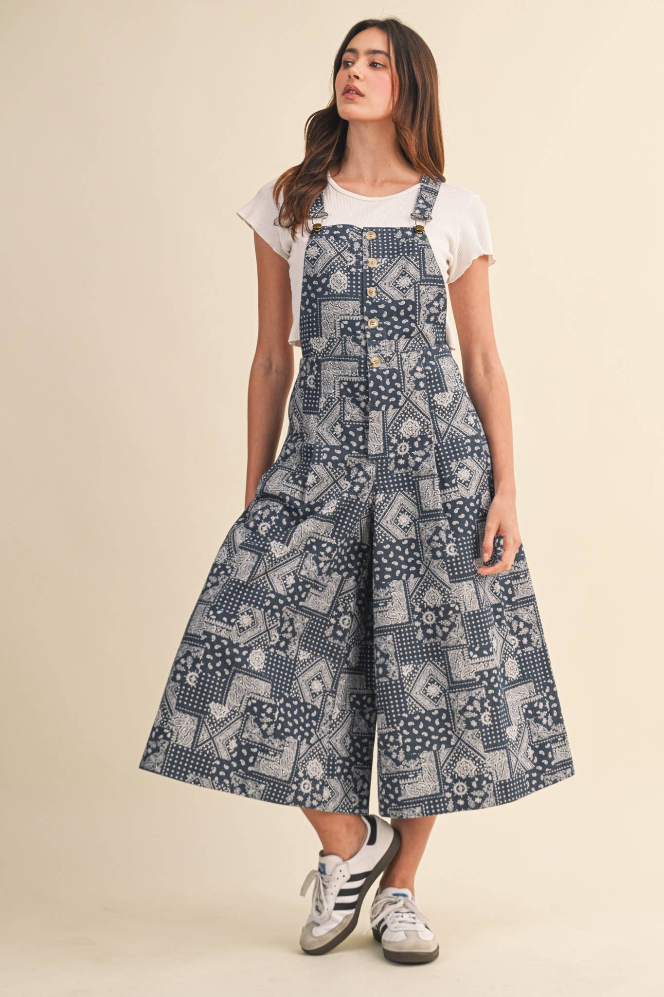 Blue & Navy Bandana Print Overalls