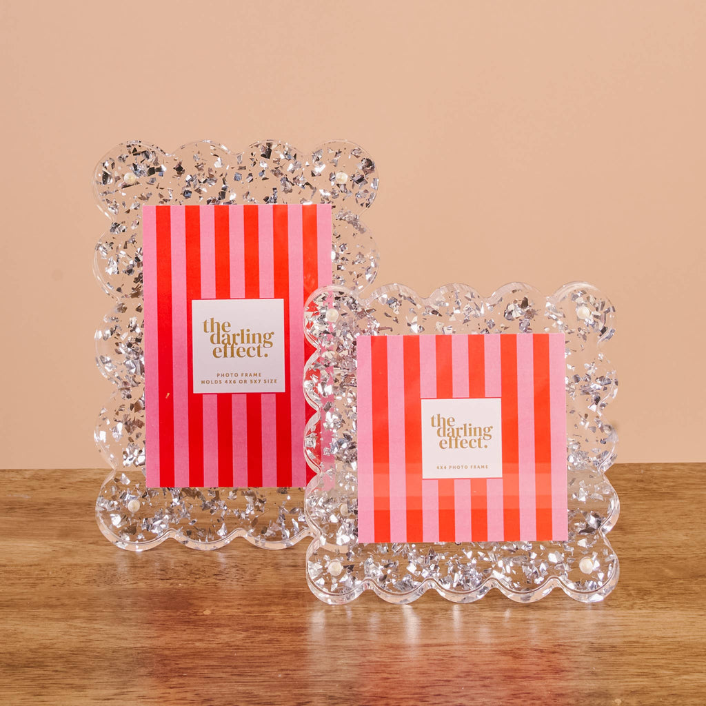 Silver Glitter Rectangle Scalloped Acrylic Frame