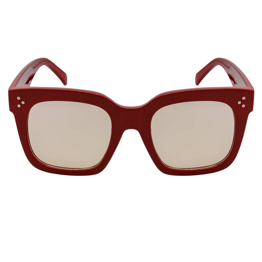 Maroon Light & Tan Oversize Square Horn Rimmed Sunglasses