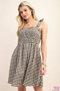 Plus Gingham Smocked Mini Dress