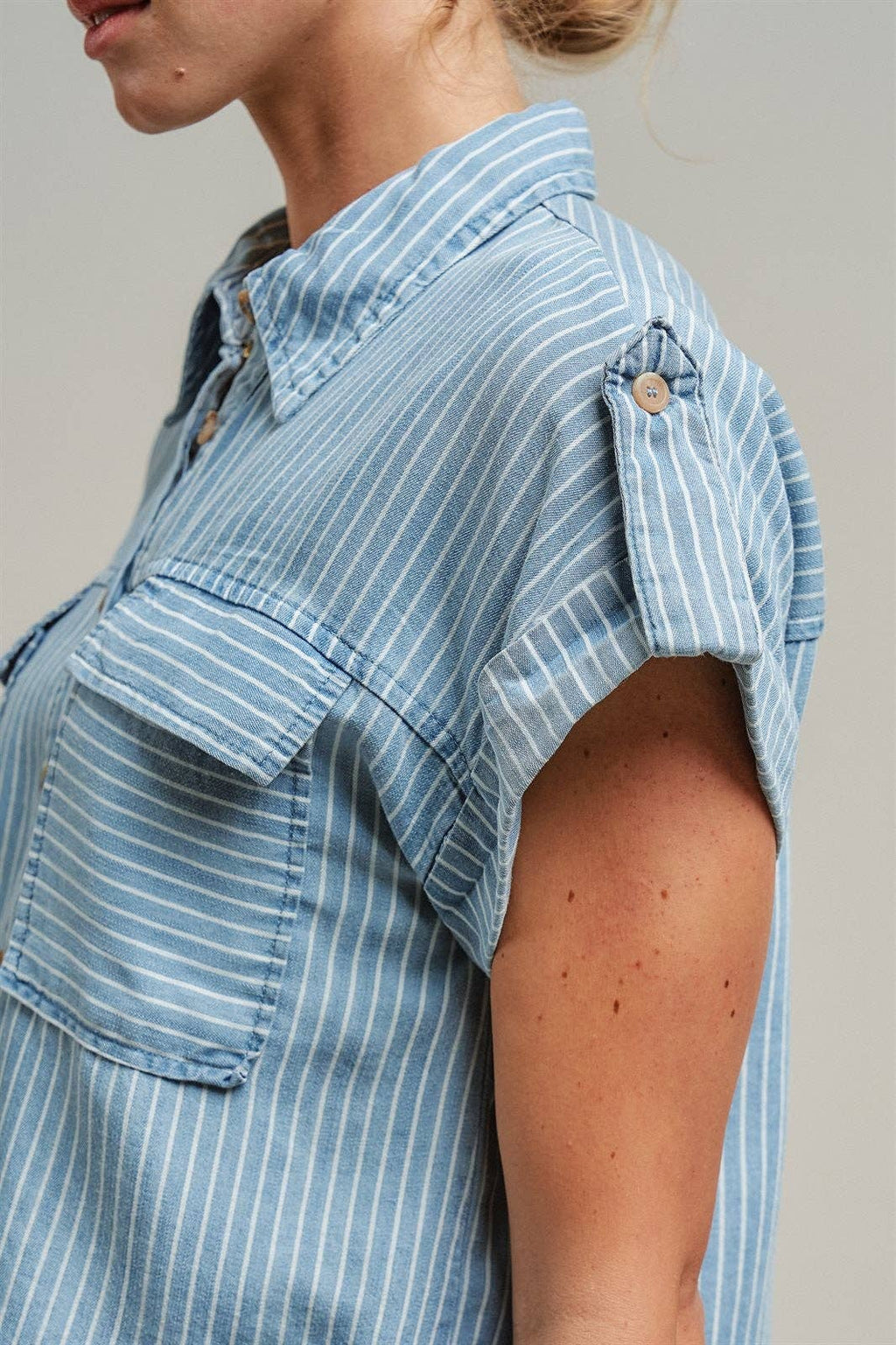 Striped Chambray Short Sleeve Shirt