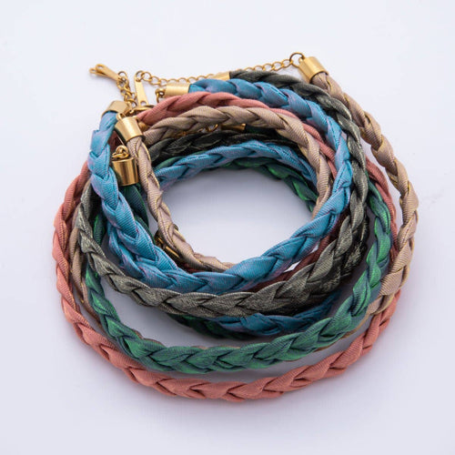 Blue Handmade Fabric Braided Bandana Necklace