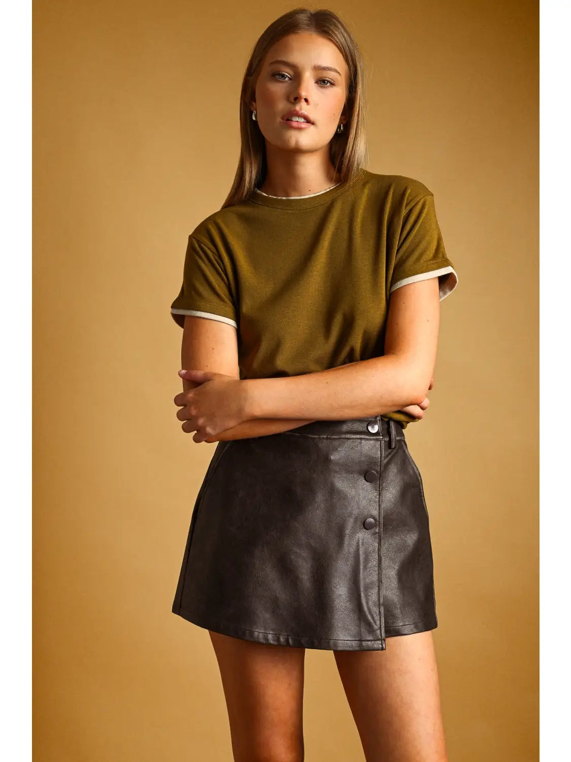 Green Olive & Beige Double Layered Top