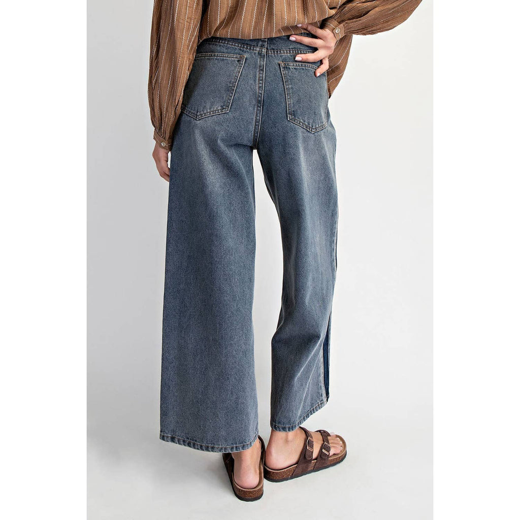 Denim Wide Leg Contrast Side Jeans