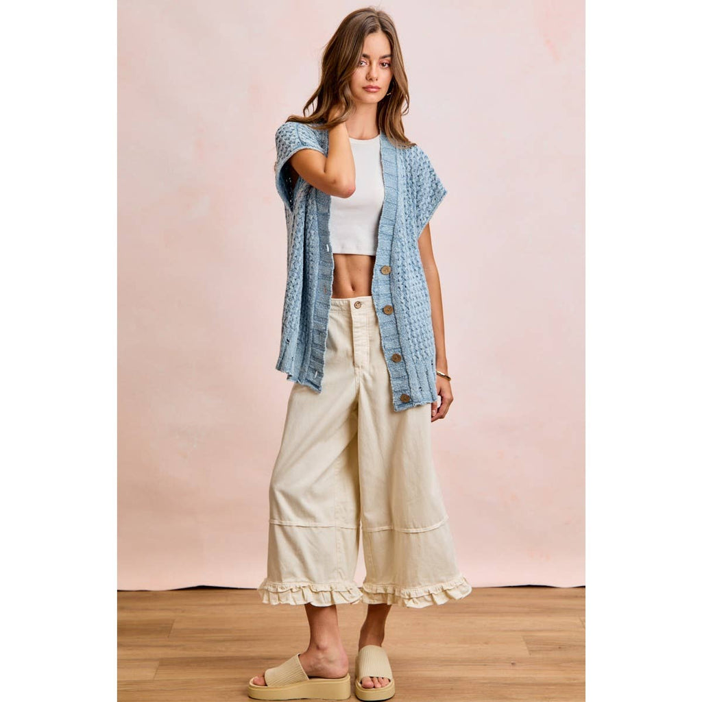 Washed Denim Knit Cardigan