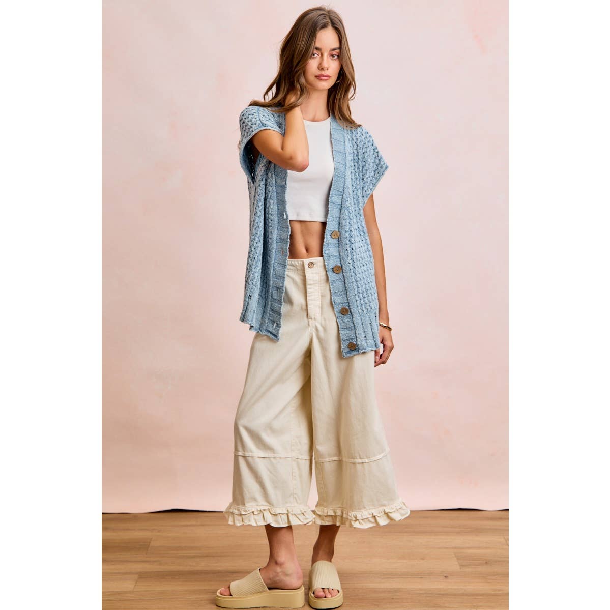 Washed Denim Knit Cardigan