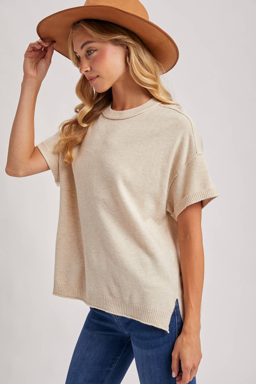 Oatmeal Crew Neck Knit T-Shirt