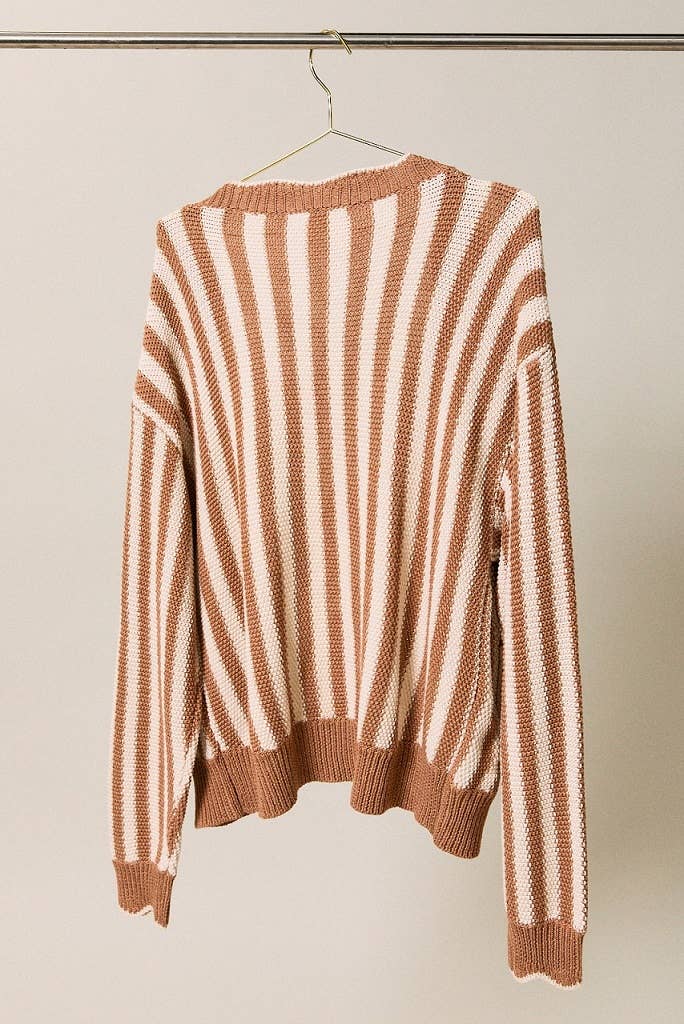 Cream & Taupe Vertical Stripe Cardigan