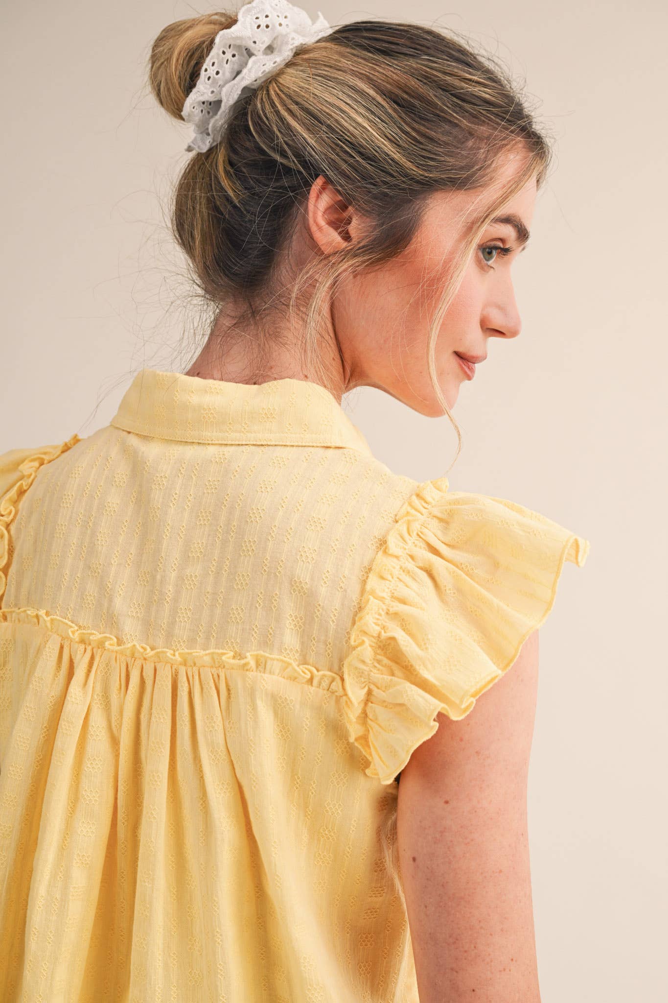 Yellow Cream Ruffle Top