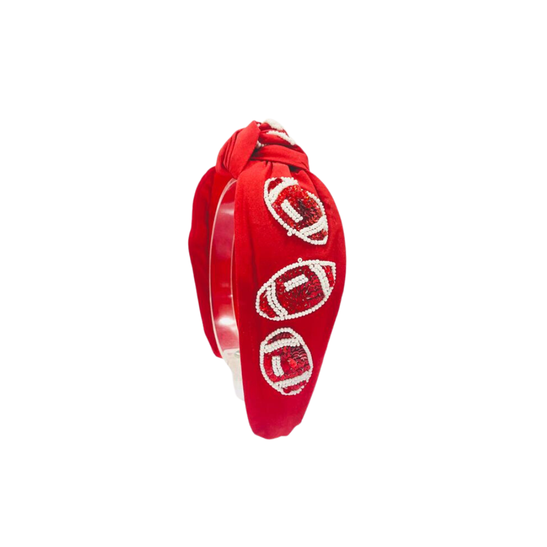 Red & White Game Day Football Headband Knot