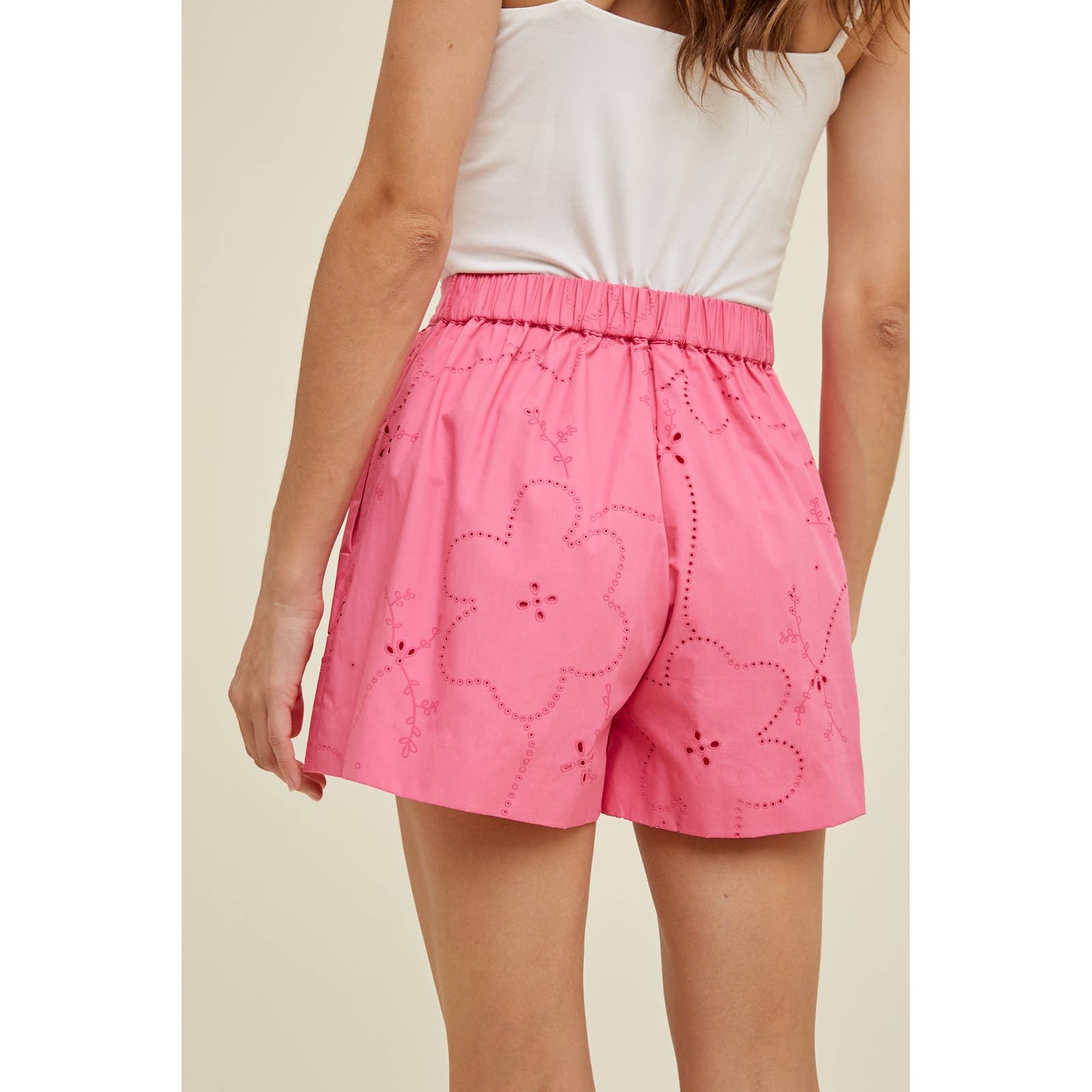 Fuchsia Floral Eyelet Shorts