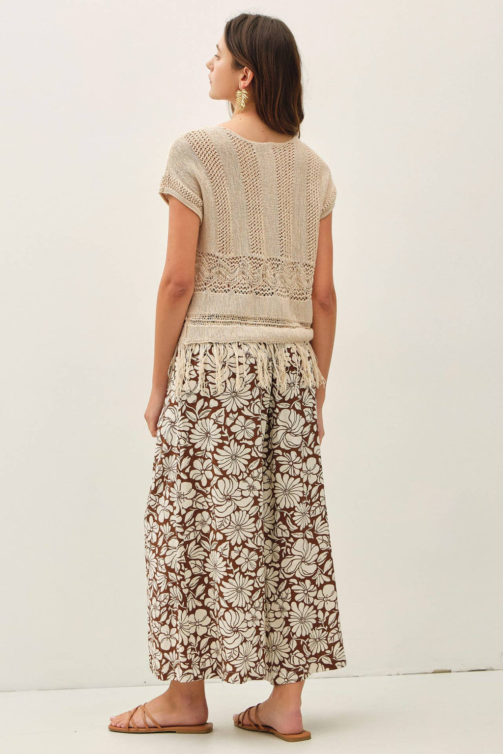 Brown Bloom Wide Leg Pant