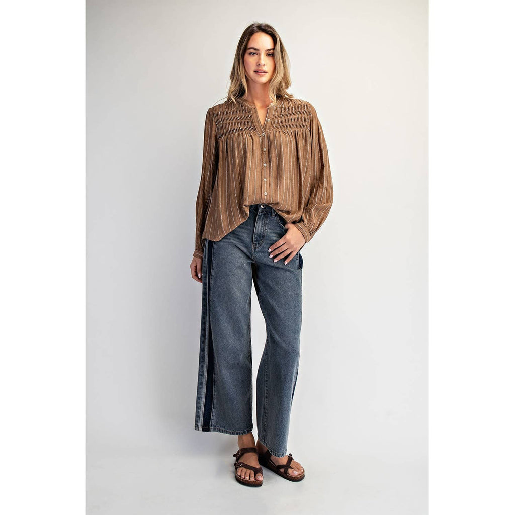 Denim Wide Leg Contrast Side Jeans