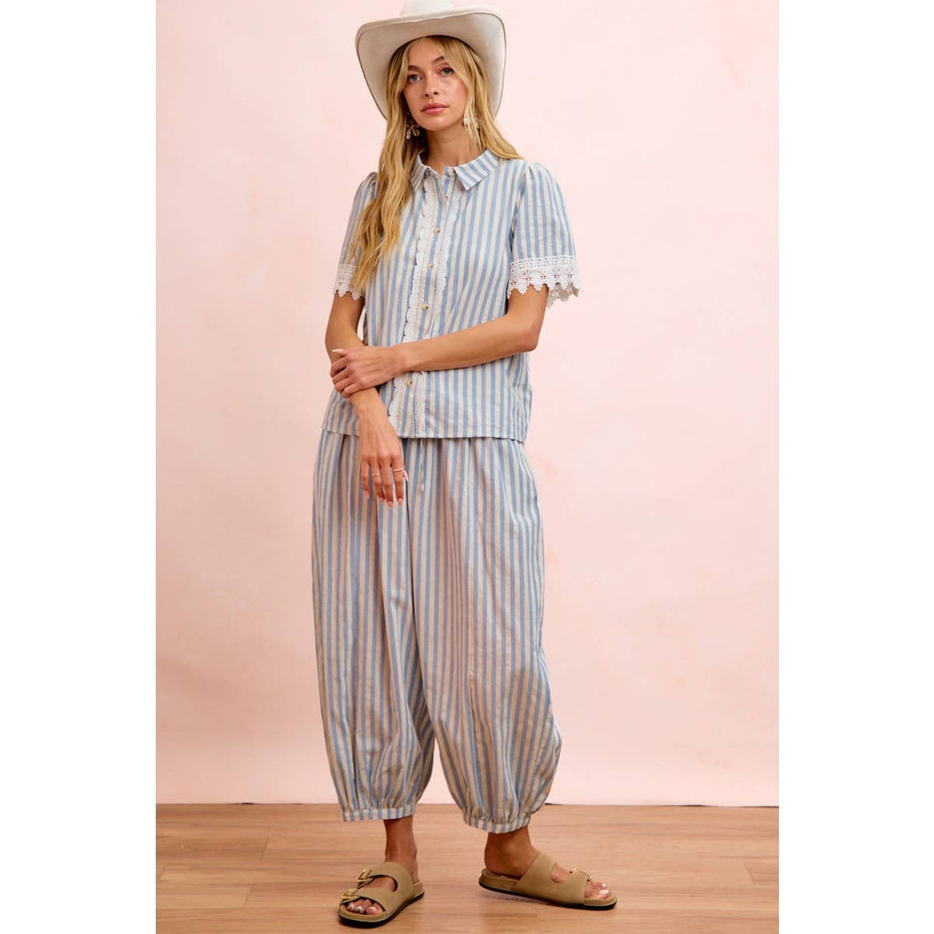Light Blue Stripes Balloon Pants