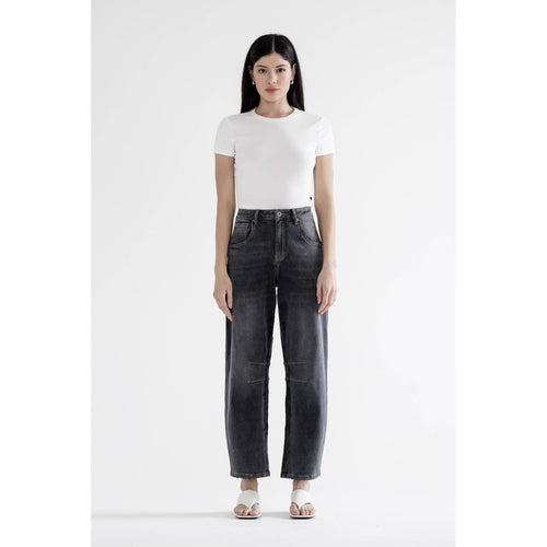 Black Eel Super High Hidden Button Barrel Jean