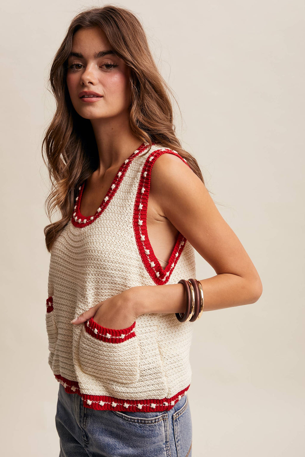 Contrast Trim Sleeveless Knit Top