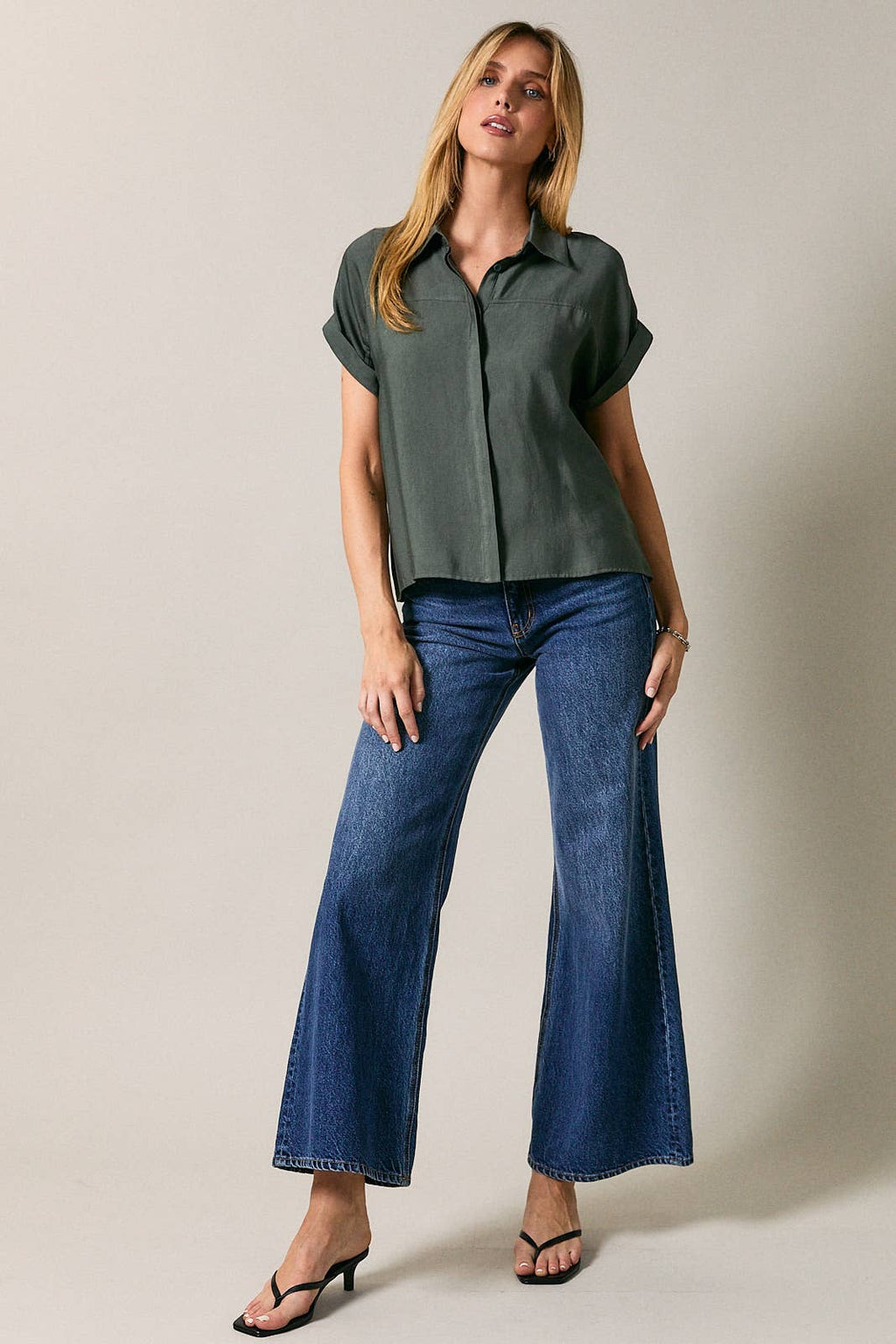 Green Collard Button Down Shirt