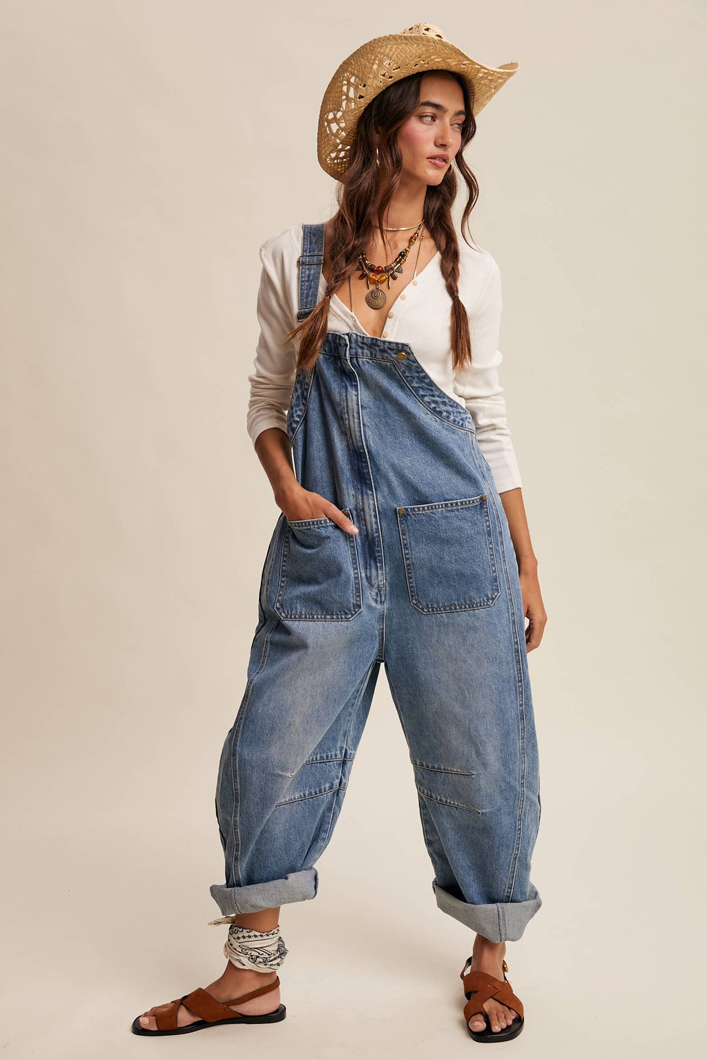 Western Wide Leg Denim Overalls