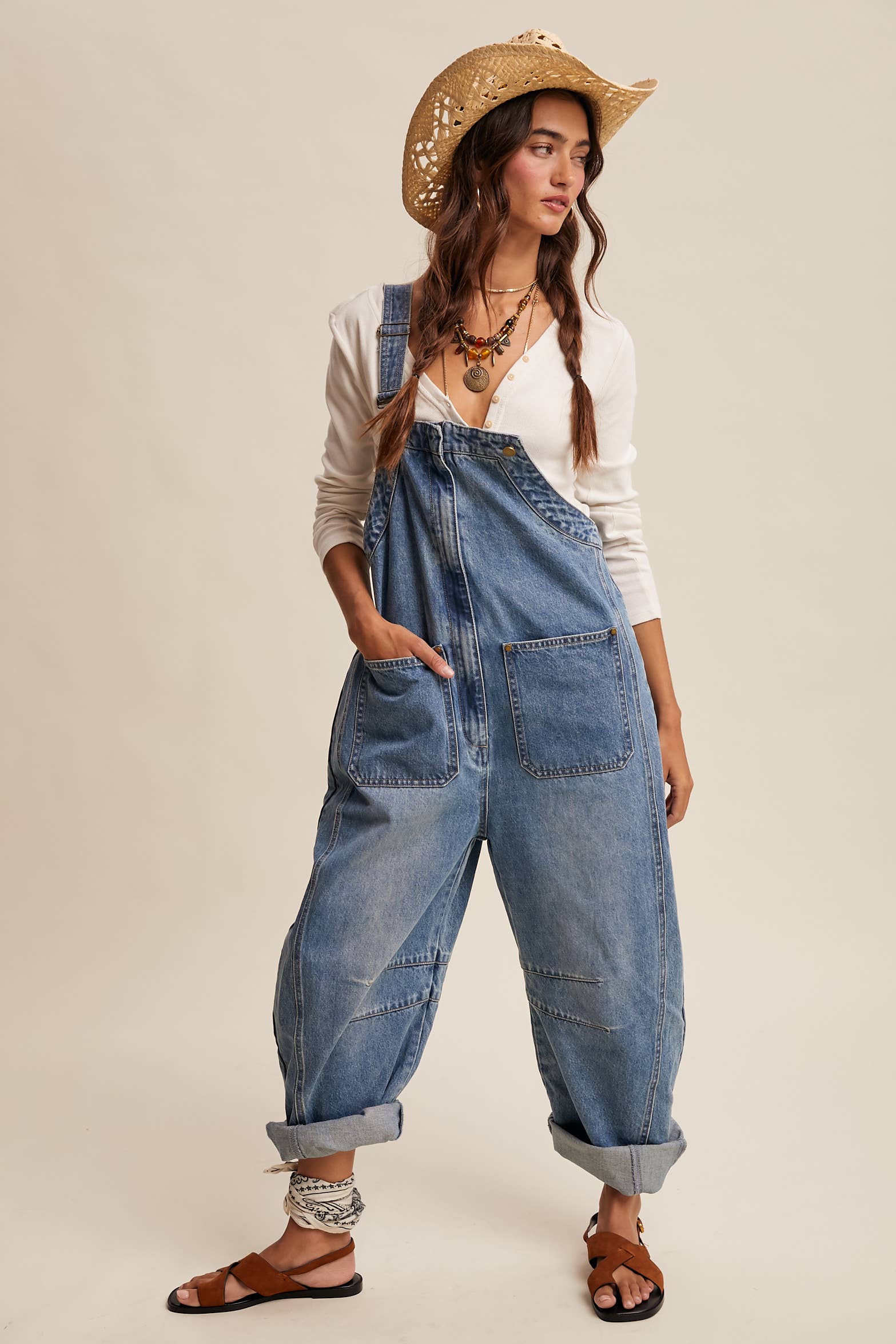 Western Wide Leg Denim Overalls