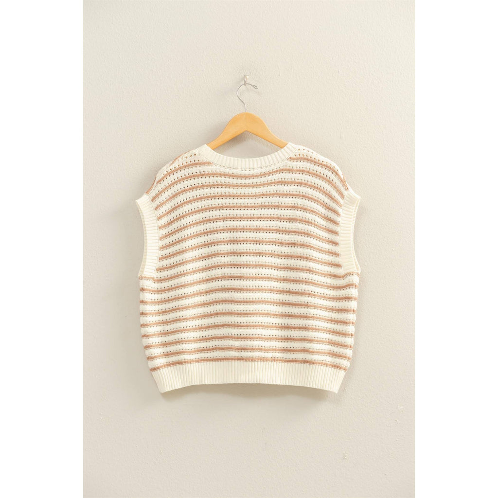 Dark Taupe Striped Sleeveless Crew Neck