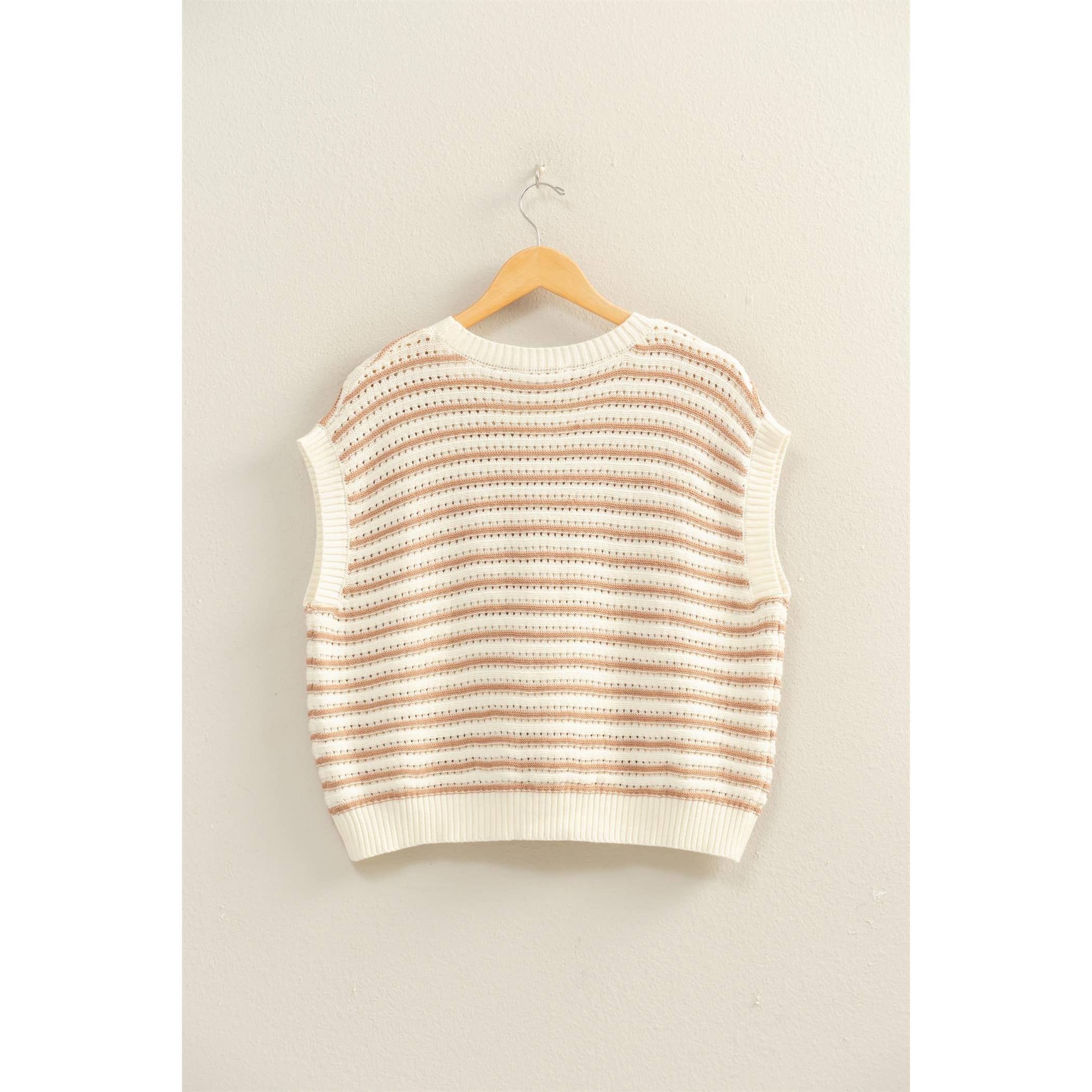Dark Taupe Striped Sleeveless Crew Neck