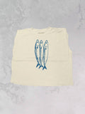 Ivory Three Little Fish Cropped Muscle Tank