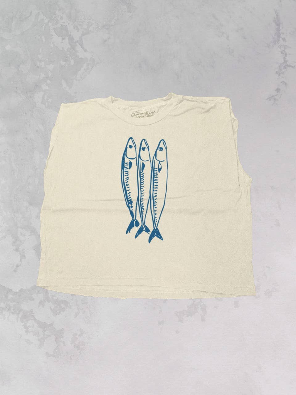 Ivory Three Little Fish Cropped Muscle Tank